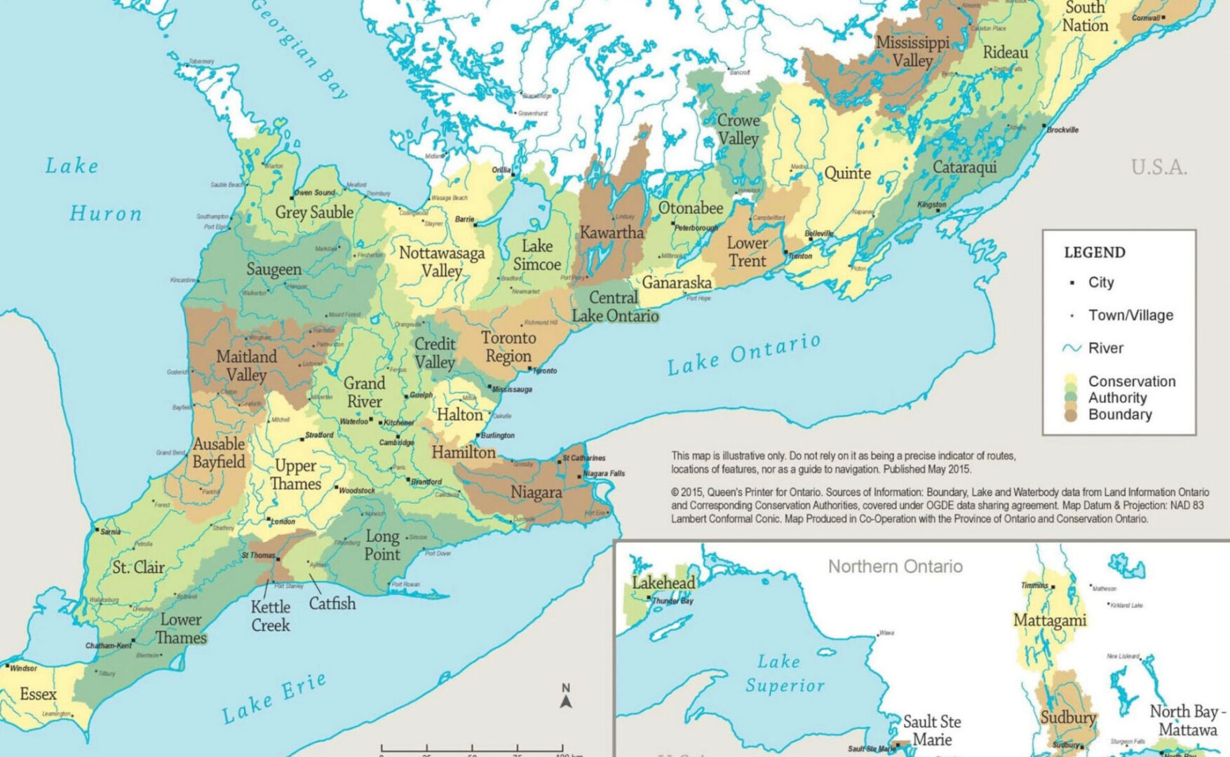 Southern Ontario geographic map with labels